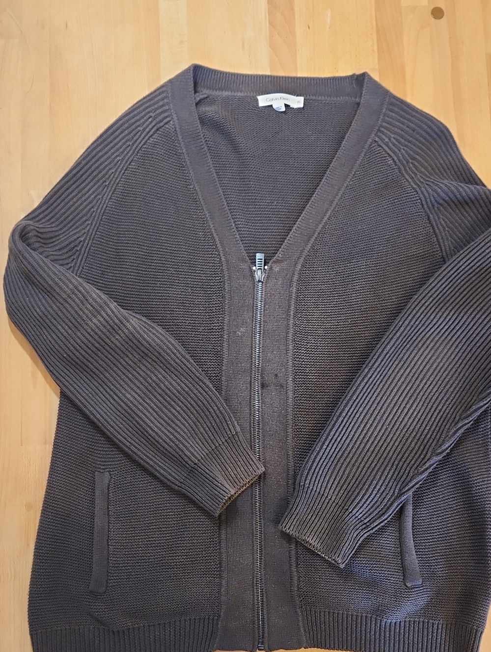 Calvin Klein Men's Zip-Up Charcoal Knit Cardigan